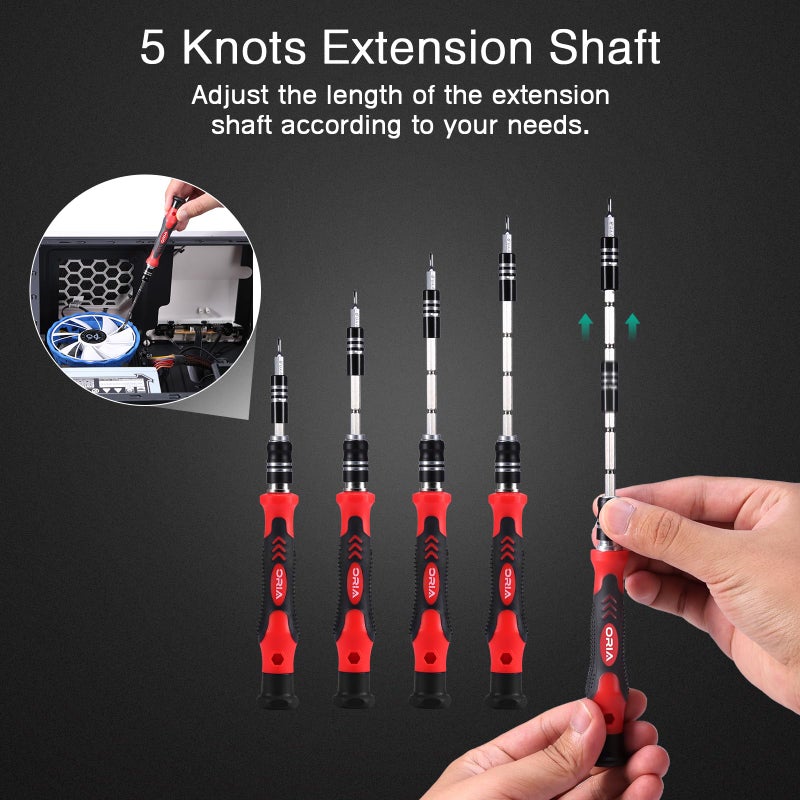 ORIA Precision Screwdriver Kit, Mini Screwdriver Set, 61 in 1 with 57 Bits Repair Tools with Flexible Shaft, Extension Rod for Mobile Phone, Smartphone, Tablet, PC, Red - Image 2
